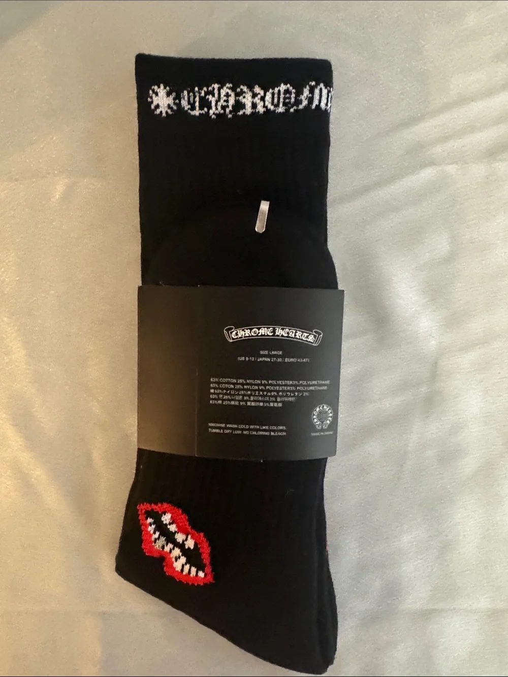 New! Chrome Hearts Black Crew Socks with Red Lip Design